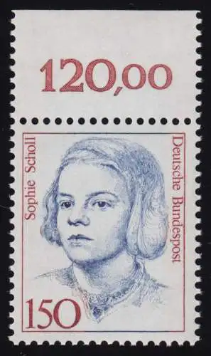 1497 Frauen Sophie Scholl 150 Pf Oberrand ** postfrisch