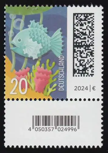 3861 Bar à poissons 20 C. de 200, avec le numéro et le petit champ de code **