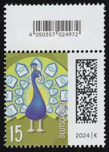 3843 Pfau 15 C. de 200 avec KLEINEM Codierfeld, **