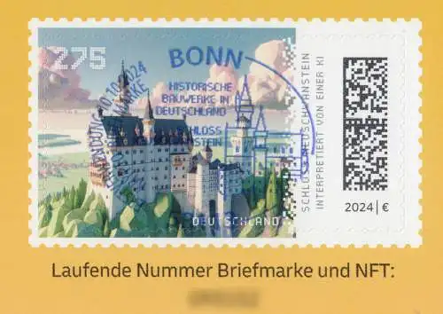 130a Carnet de marque GELB avec 3860 château Neuschwanstein, EV-O BONN 10.10.24