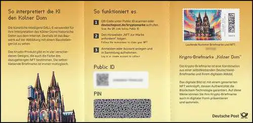 128a Markenheftchen GELB mit 3836 Kölner Dom, laufende Nr. ÜBER 100000, **