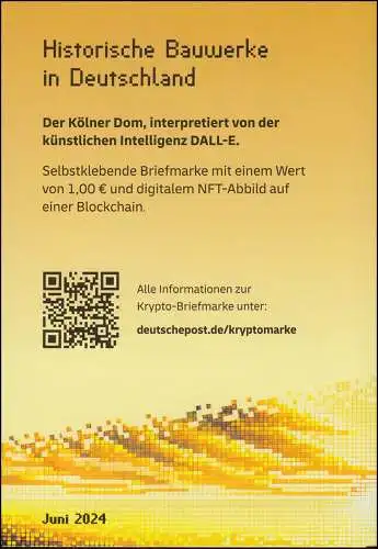 128a Markenheftchen GELB mit 3836 Kölner Dom, laufende Nr. ÜBER 100000, **