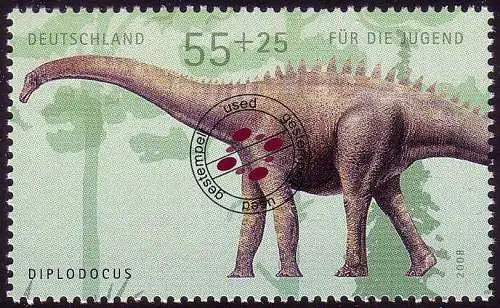 2689 Dinosaurier 55+20 C Diplodocus aus Block 73, gestempelt O