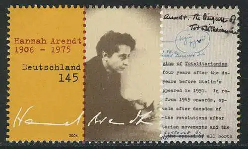 2566 Hannah Arendt - 10 Einzelmarken, alle postfrisch **