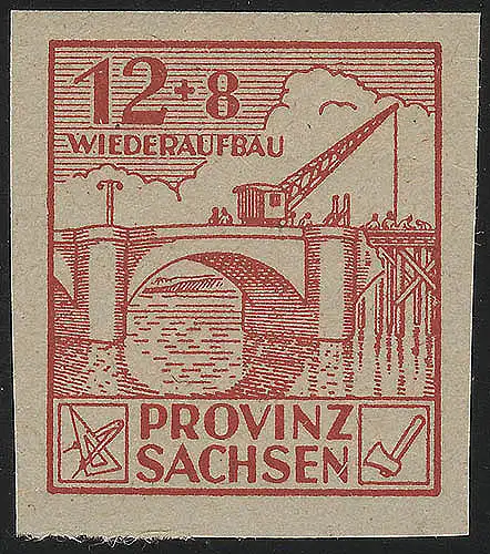 SBZ 88Ba Wiederaufbau 12 Pf, rot, geschnitten, **