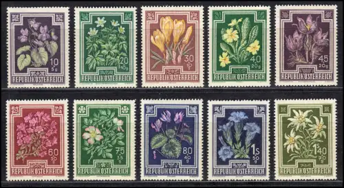 868-877 Anti-Tuberkulose-Fonds, Blumen, 10 Werte komplett postfrisch **