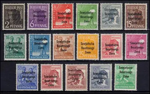 182-197 SBZ-Aufdruck 1948 (MIT 195), Satz 17 Werte komplett, postfrisch **