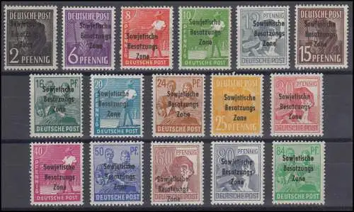 182-197 SBZ-Aufdruck 1948 alle Wertstufen komplett, Satz 16 Werte postfrisch **