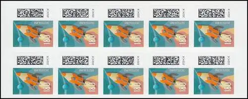 FB 143III BDB Welt der Briefe Raketenpost 180 Cent, Folienblatt 10x3874III, **