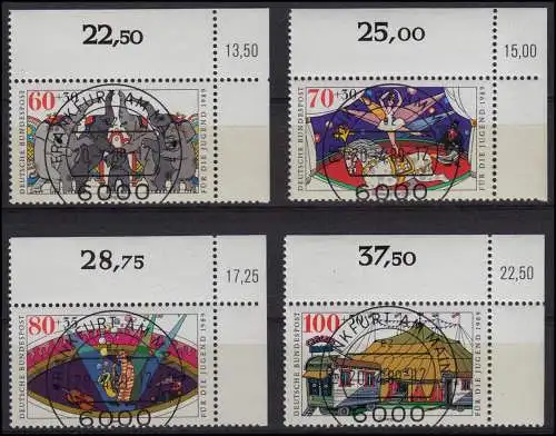 1411-1414 Jugend - Zirkus 1989, 4 Werte, Satz mit KBWZ O FfM