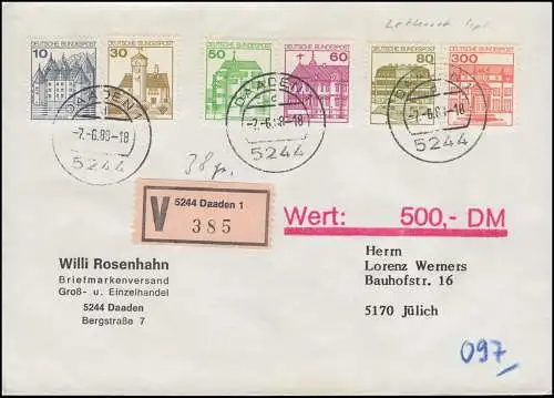 913AII etc. Burgen und Schlösser LETTERSET komplett auf V-Brief, DAADEN 7.6.88