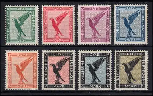 378-384 Flugpostmarken 1926, 8 Werte komplett, Satz mit sauberem Erstfalz *