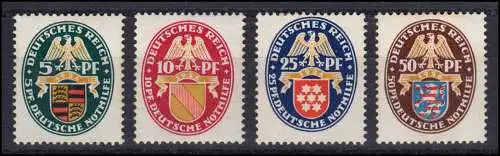 398-401 Nothilfe Landeswappen 1926, Satz mit Falz / Falzresten *