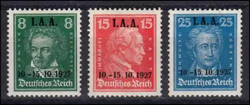 407-409 Aufdruck IAA 1927 kompletter Satz * mit kleinen Gummimängeln