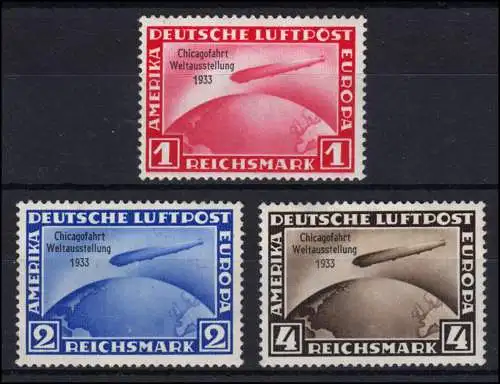 496-498 Chicagofahrt 1933 - Satz gut gezähnt komplett * - alle geprüft BPP