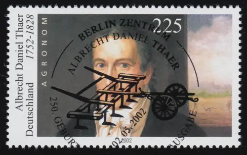 2255II Albrecht Daniel Thaer Type II, Rasterung 15 / 75 Grad, gestempelt O