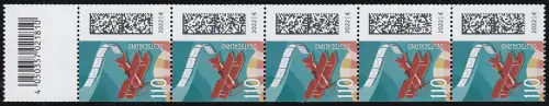 3671AII Luftpost 110 Cent, 5er-Streifen mit Codierfeld, 4. Auflage GELBE Fluo **