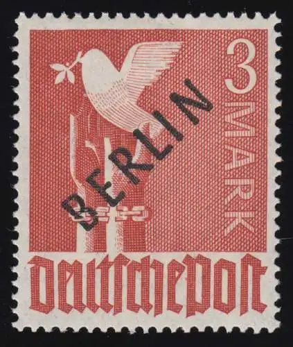 19X Schwarzaufdruck 3 Mark PLF X - zwei Brüche im B von BERLIN, ** gpr.