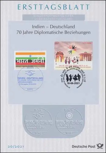 ETB 20/2021 Diplomatische Beziehungen zu Indien, Joint Issue Indien