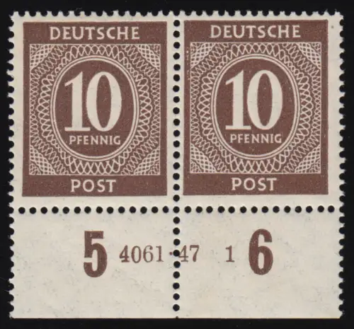 918HAN Ziffer 10 Pf Unterrandpaar mit HAN 4061.47 1, ungefaltet postfrisch **