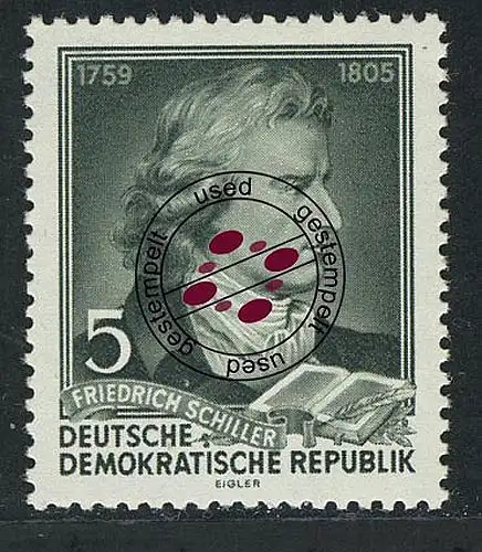 464A Friedrich Schiller 5 Pf, gezähnt, gestempelt O