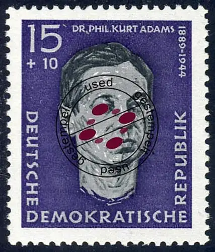 637 Gedenkstätten Dr. Kurt Adams 15+10 Pf, gestempelt O