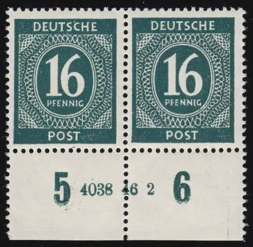 923HAN Ziffer 16 Pf Unterrandpaar mit HAN 4038.46 2, ungefaltet postfrisch **