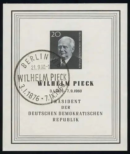 Block 16 Wilhelm Pieck 1960, SSt Berlin 21.09.1960