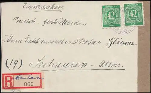 930 MeF auf R-Briefstück Not-R-Zettel Nennhausen, LANDIN über RATHENOW 23.4.46