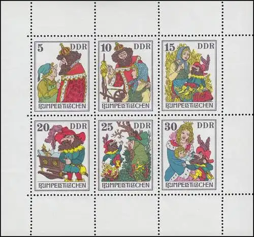 2187-2192 Märchen-Kleinbogen Rumpelstilzchen links nicht durchgezähnt 1 ZL, **