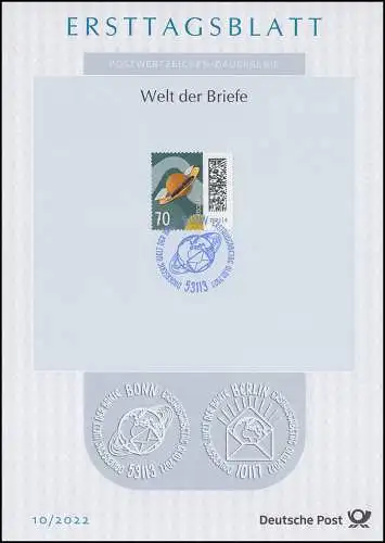 ETB 10/2022 Welt der Briefe 70 Cent, Brief auf Umlaufbahn des Saturn