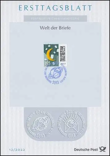 ETB 12/2022 Welt der Briefe 195 Cent, Mond und Briefe