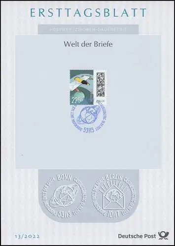 ETB 13/2022 Welt der Briefe 225 Cent, Briefsonde im Weltall