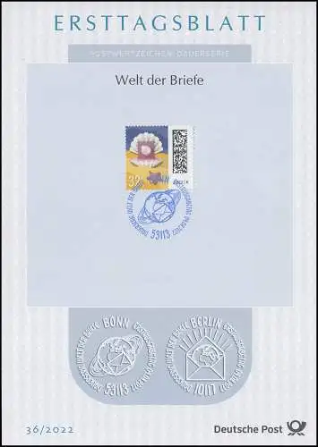 ETB 36/2022 Welt der Briefe 32 Cent, Briefperle