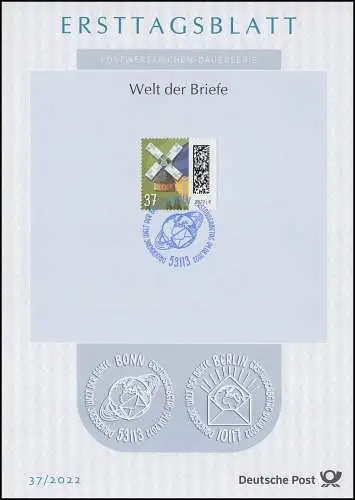 ETB 37/2022 Welt der Briefe 37 Cent, Briefmühle