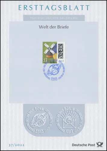 ETB 37/2022 Welt der Briefe 37 Cent, Briefmühle