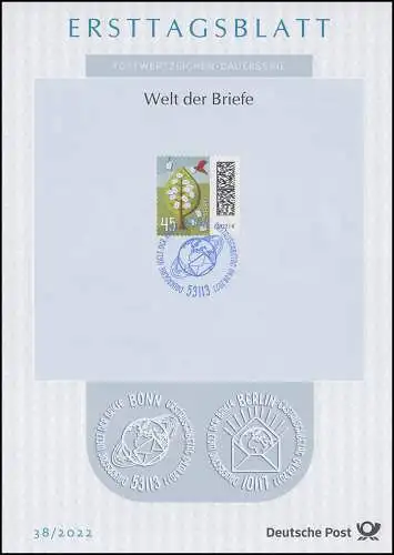 ETB 38/2022 Welt der Briefe 45 Cent, Briefbaum