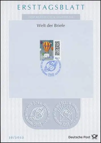 ETB 39/2022 Welt der Briefe 95 Cent, Ballonpost