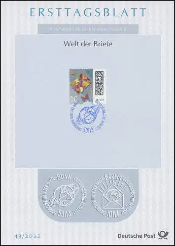 ETB 43/2022 Welt der Briefe 50 Cent, Schmetterlingsbrief