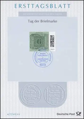 ETB 47/2022 TdB Tag der Briefmarke 2022, Baden Fehldruck