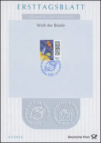 ETB 51/2022 Welt der Briefe 10 Cent, Flaschenpost