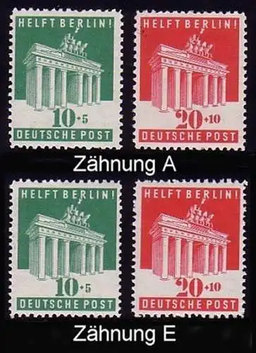 101-102 Brandenburger Tor in Zähnung A und E; zwei Sätze im Set, postfrisch **