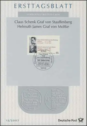 ETB 12/2007 Schenk, Graf von Stauffenberg, Graf von Moltke, Widerstandskämpfer