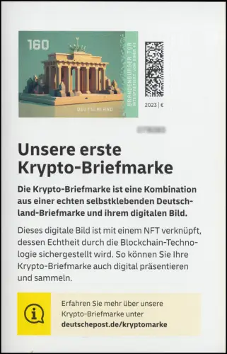127 Markenheftchen mit 3801 Brandenburger Tor selbstklebend, **/MNH