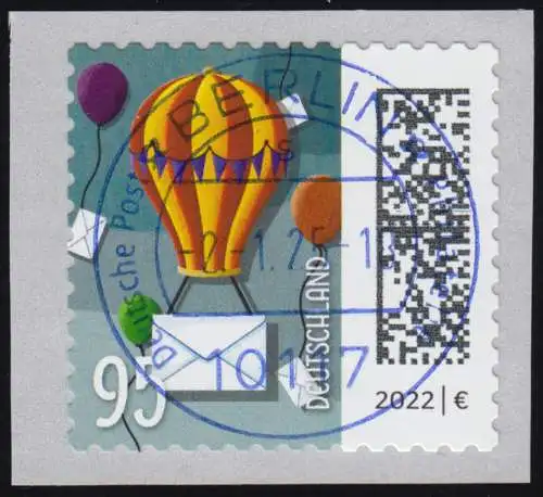 3873 Ballonpost 95 Cent sk 100er ENS mit UNGERADER Nummer, ET-O VS Berlin 2.1.25