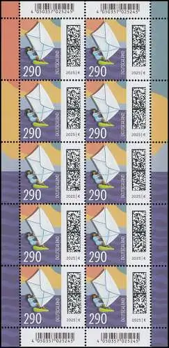 3876 Welt der Briefe Windsurfbrief 290 Cent - 10er-Bogen postfrisch ** / MNH