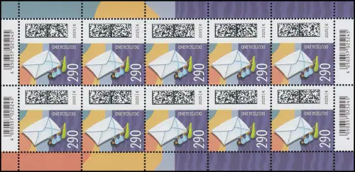 3876 Welt der Briefe Windsurfbrief 290 Cent - 10er-Bogen postfrisch ** / MNH