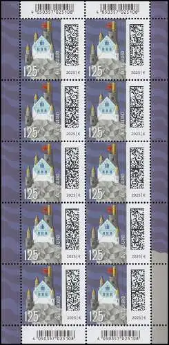 3875 Welt der Briefe Briefburg 125 Cent - 10er-Bogen postfrisch ** / MNH