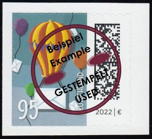 3873I Welt der Briefe 95 C. Ballonpost, SELBSTKL. aus FB 142I gelbe Fluo, O