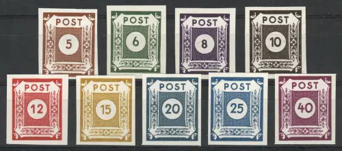 42-50A Freimarken Ziffernserie 1945, 9 Werte geschnitten, Satz  ** postfrisch